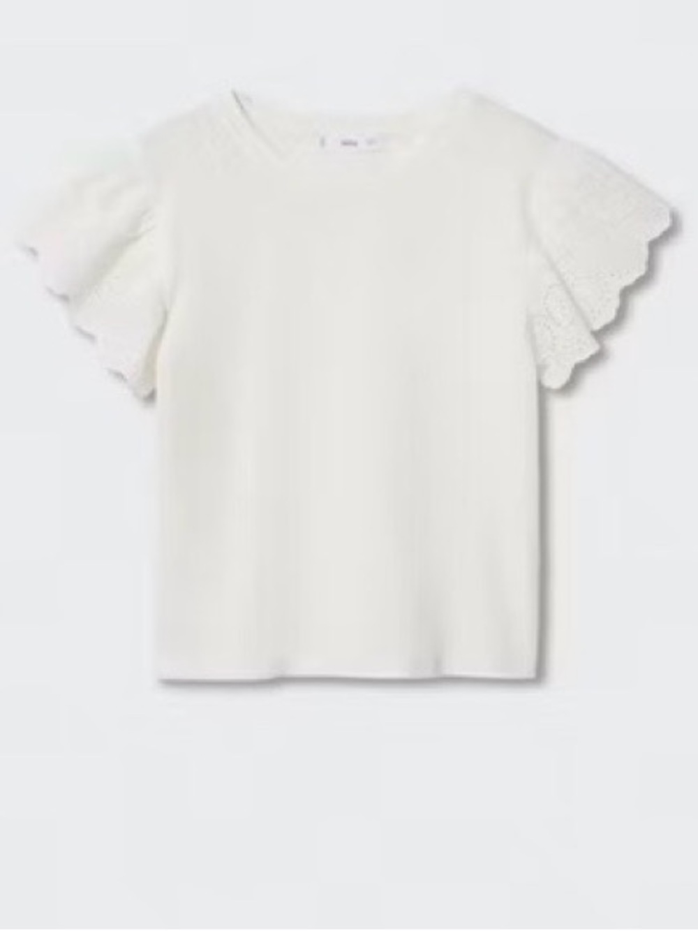 Mango White Eyelet Flutter Sleeve Top